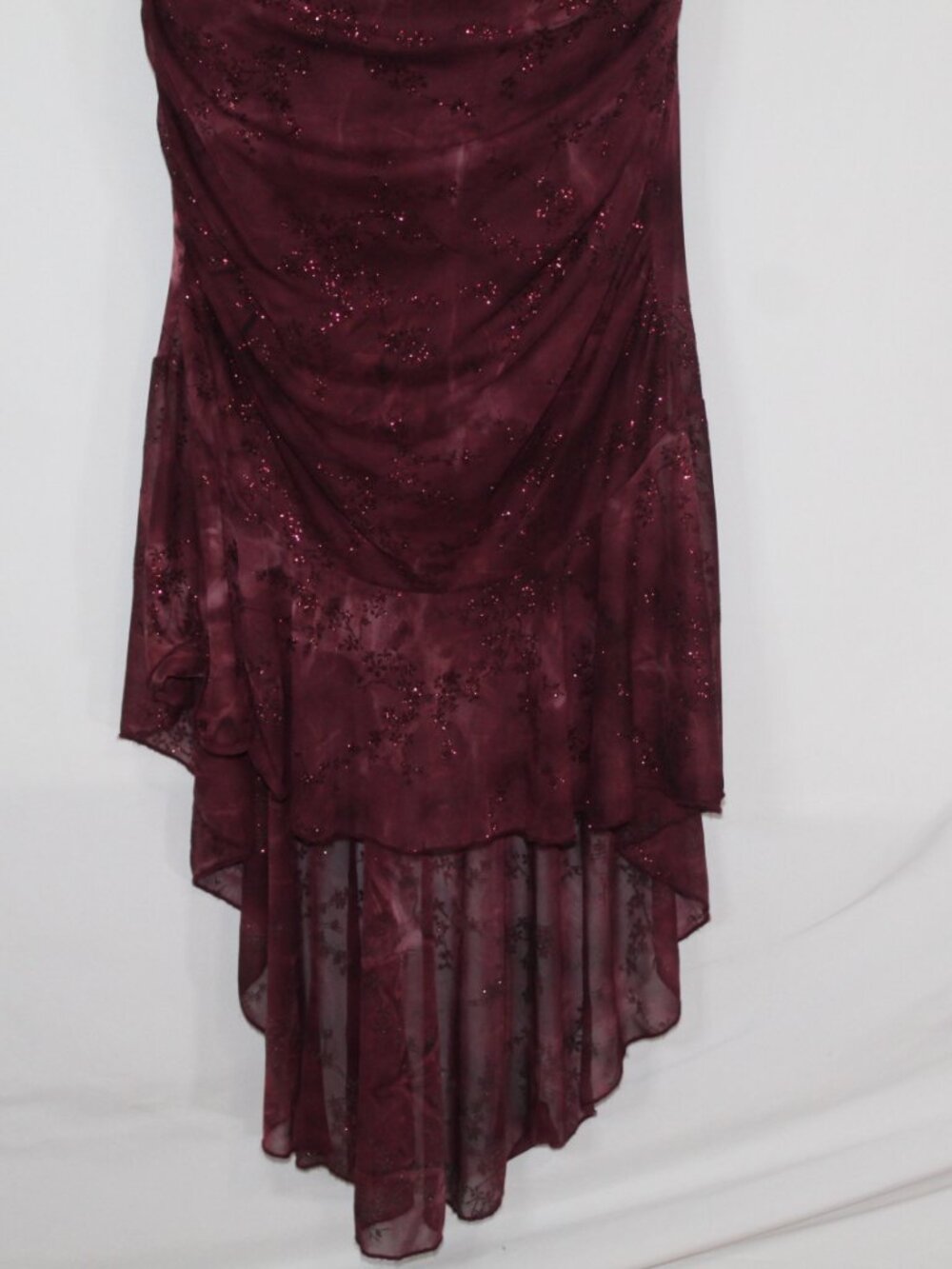 Vintage 90s Taboo women's maroon floral fairy dress size M glitter ruched midi - Picture 8 of 14